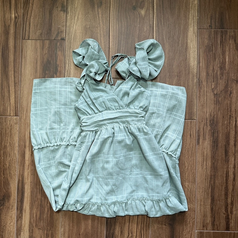 Altar'd State Sage Green Plaid Ruffle Tiered Maxi Dress XS DYDW3908PL-E - Picture 4 of 7